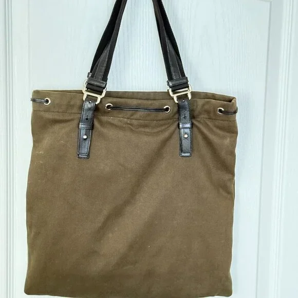 $1295 Authentic YSL Yves Saint Laurent Kahala Made in ITALY Green Canvas Totes - Picture 3 of 13